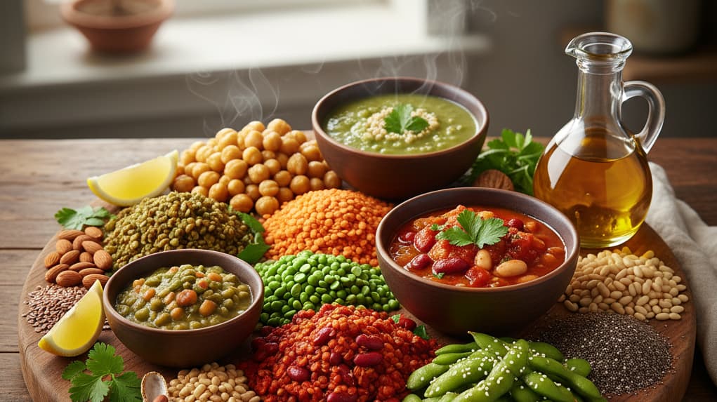 Белковые растительные продукты на столе